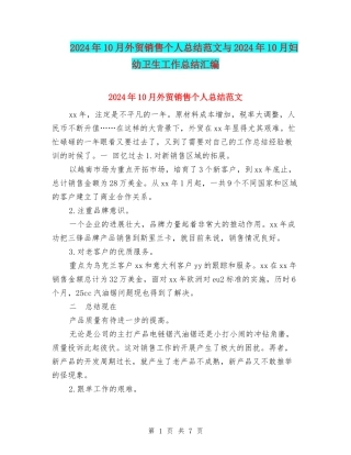2024年10月外贸销售个人总结范文与2024年10月妇幼卫生工作总结汇编