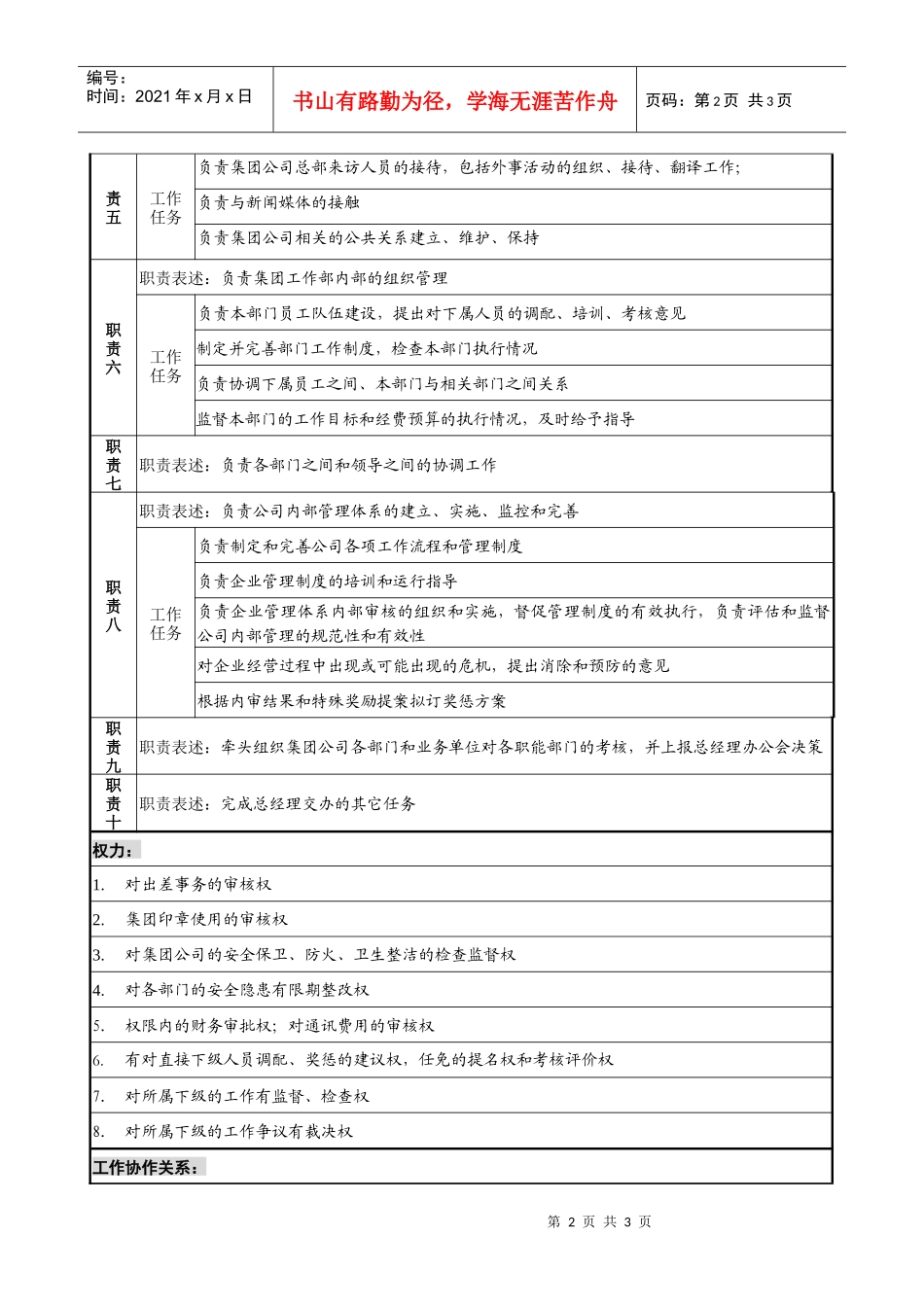 电力集团工作部经理职务说明书_第2页