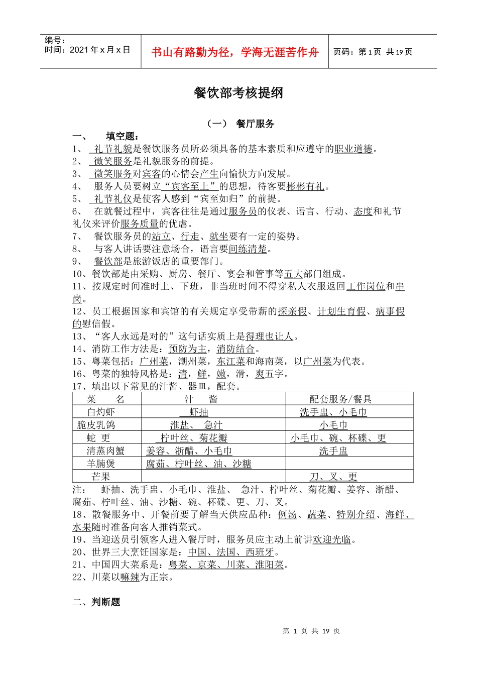 连锁餐饮部员工考核提纲_第1页