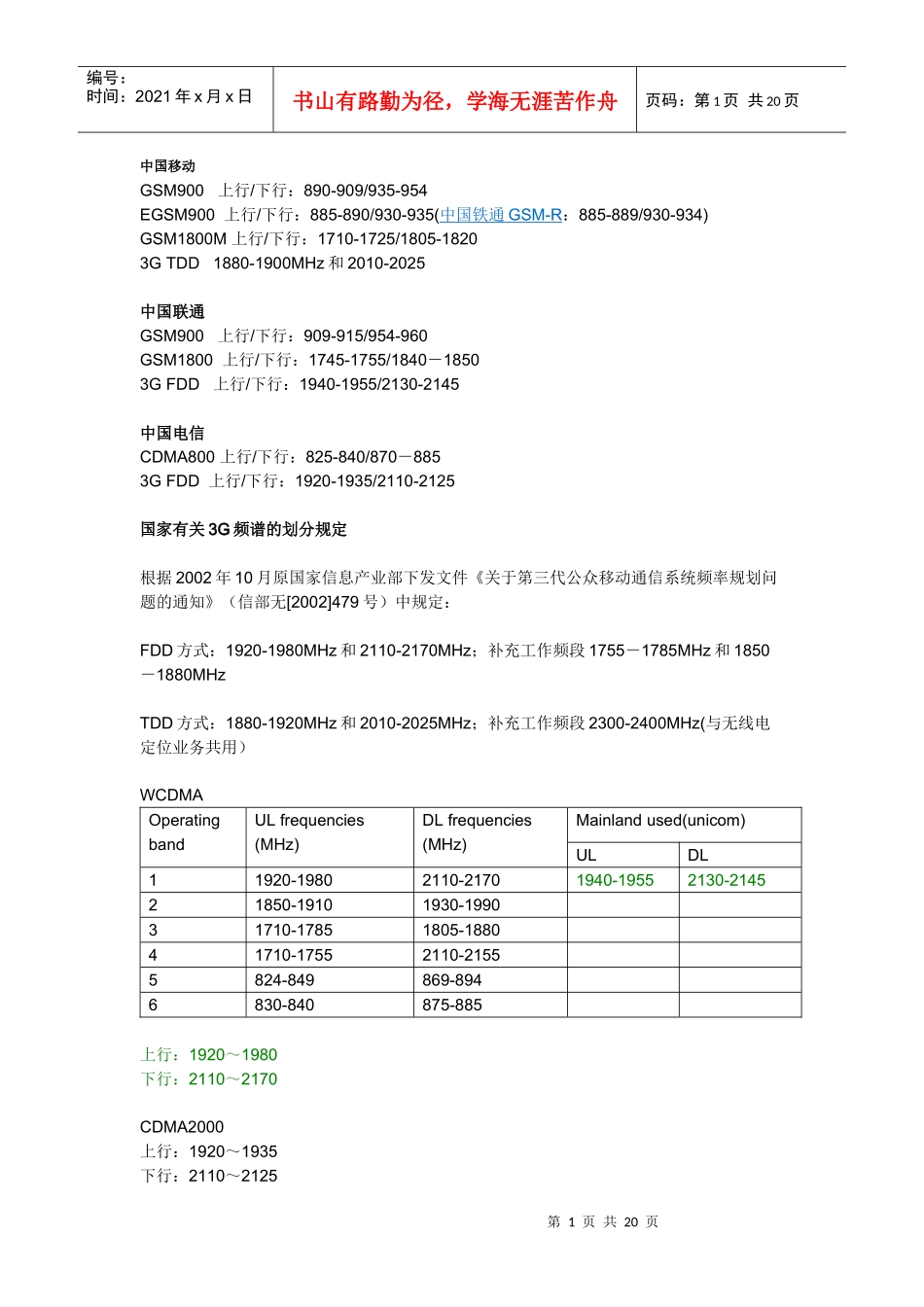 移动通信频率分配_第1页