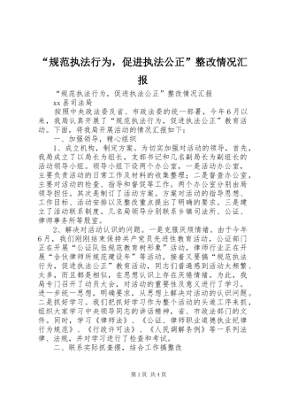 “规范执法行为，促进执法公正”整改情况汇报