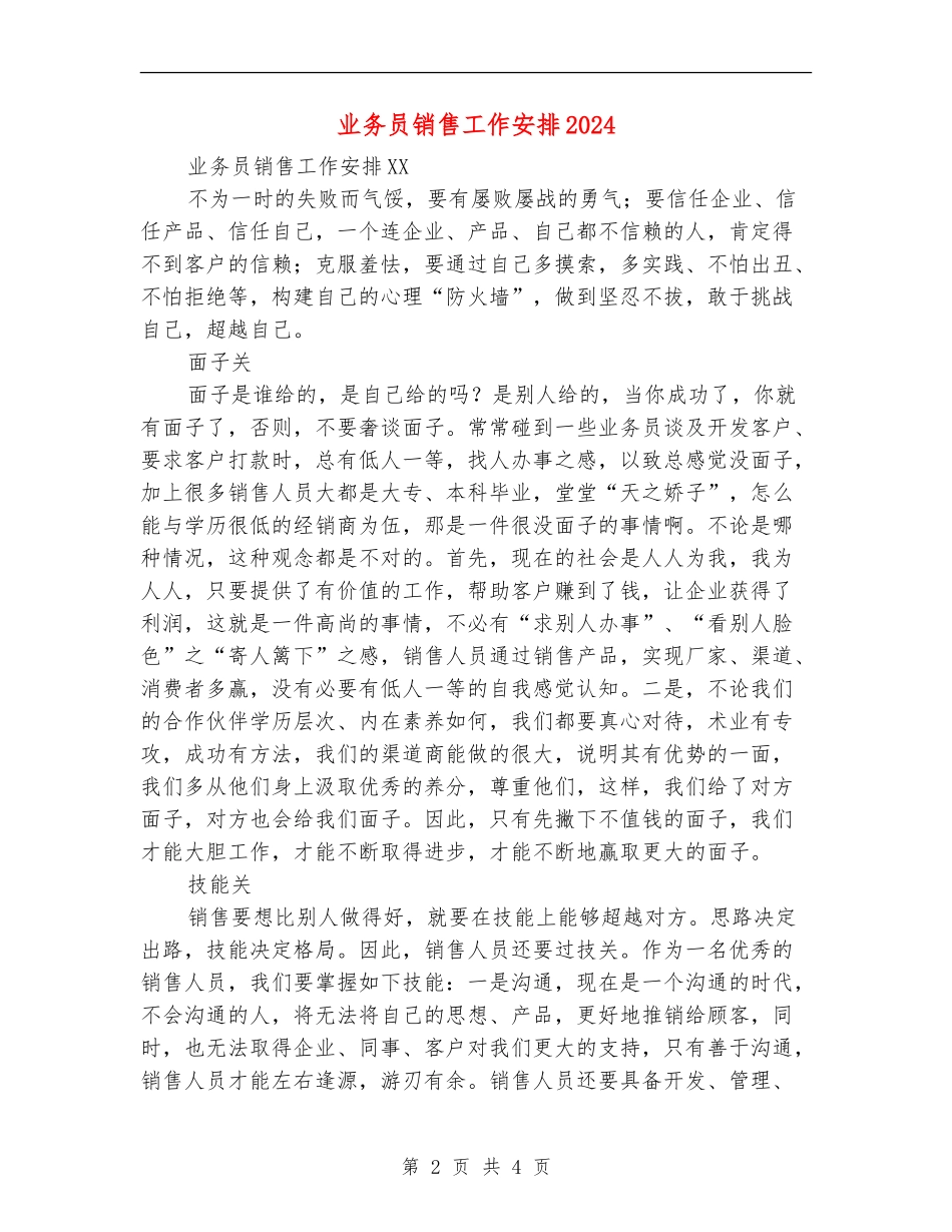 业务员销售工作安排2024_第2页