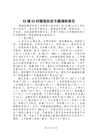 XX镇XX村精准扶贫专题调研报告