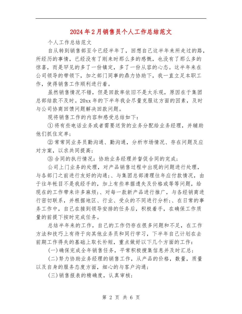 2024年2月销售员个人工作总结范文_第2页