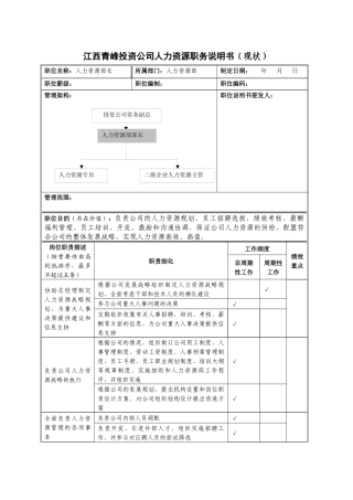 江西青峰投资公司人力资源职务说明书