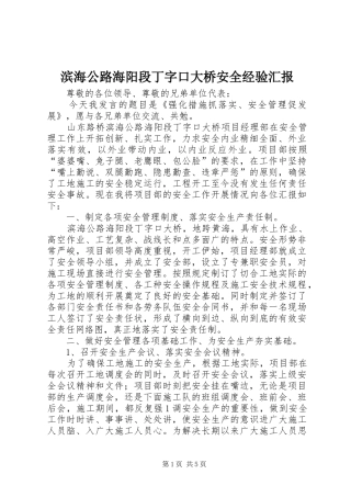 滨海公路海阳段丁字口大桥安全经验汇报