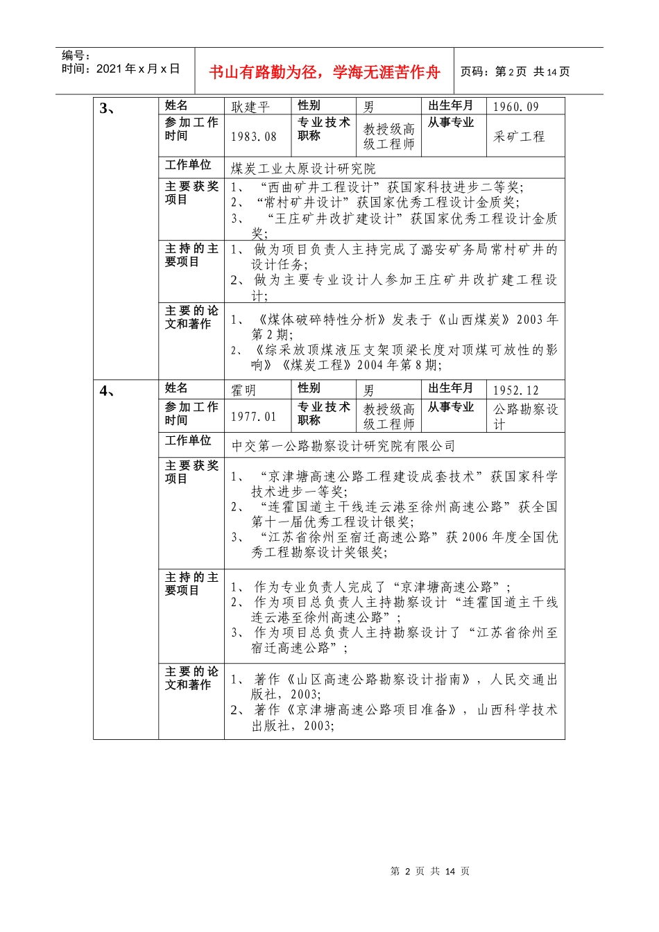 第六批全国工程勘察设计大师提名人员基本情况_第2页