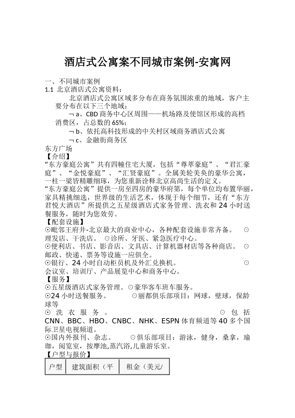 酒店式公寓不同城市案例-安寓网_第1页
