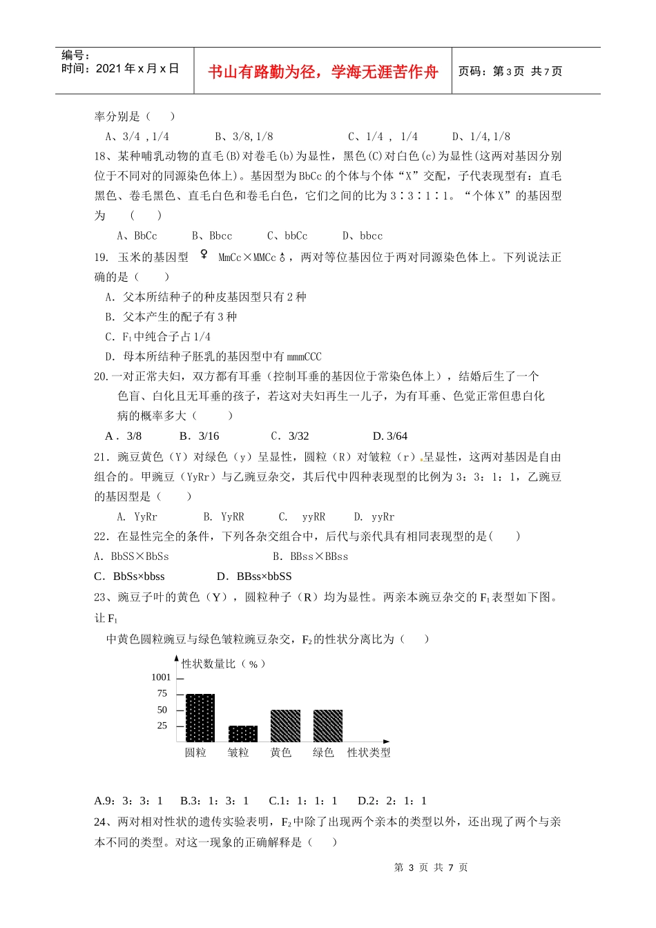 生物：22《基因的自由组合定理》测试_第3页