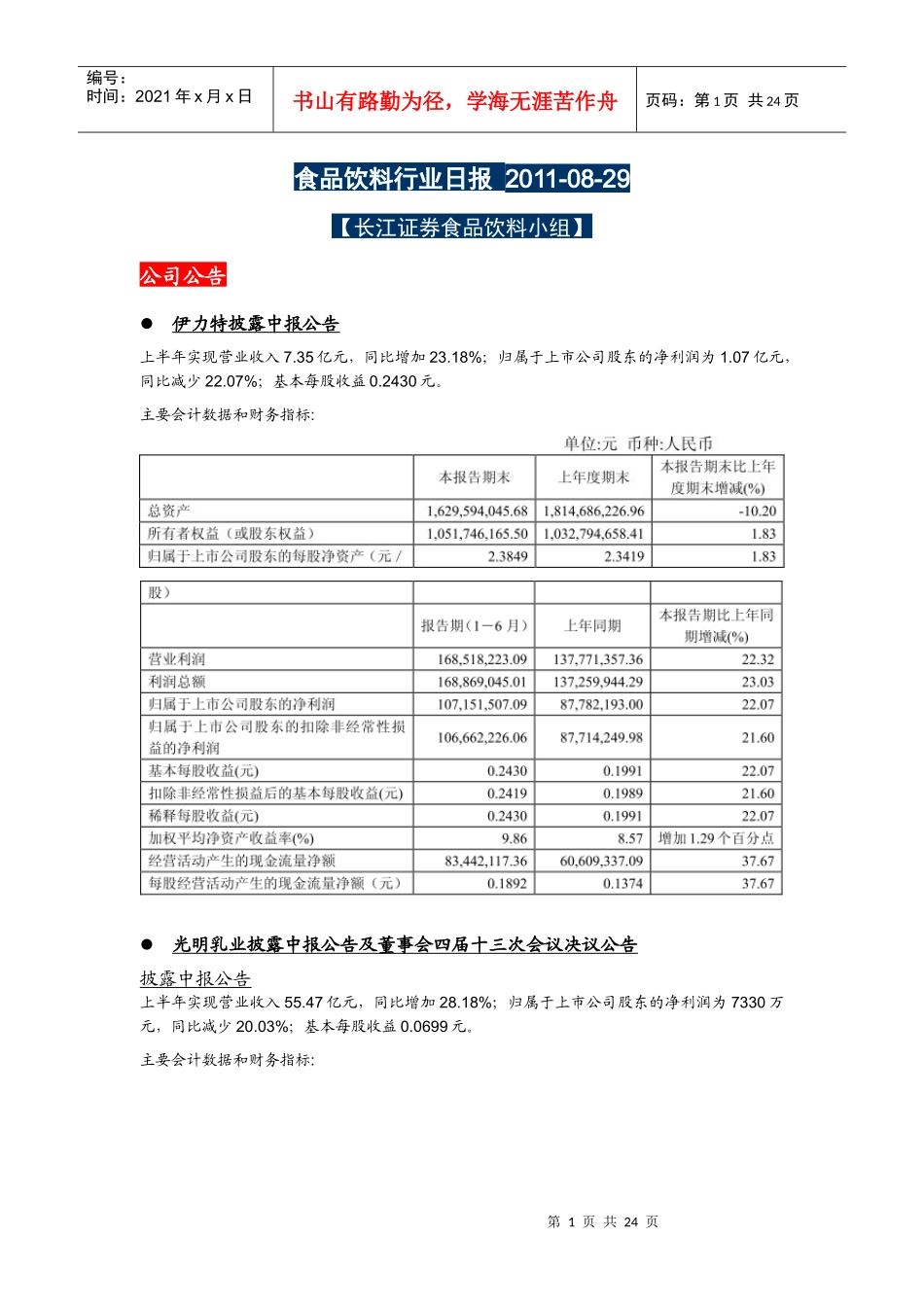 食品饮料行业日报XXXX-8-29_第1页