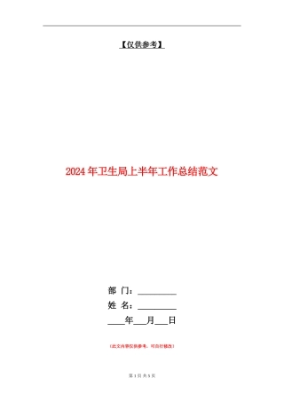 2024年卫生局上半年工作总结范文【最新版】