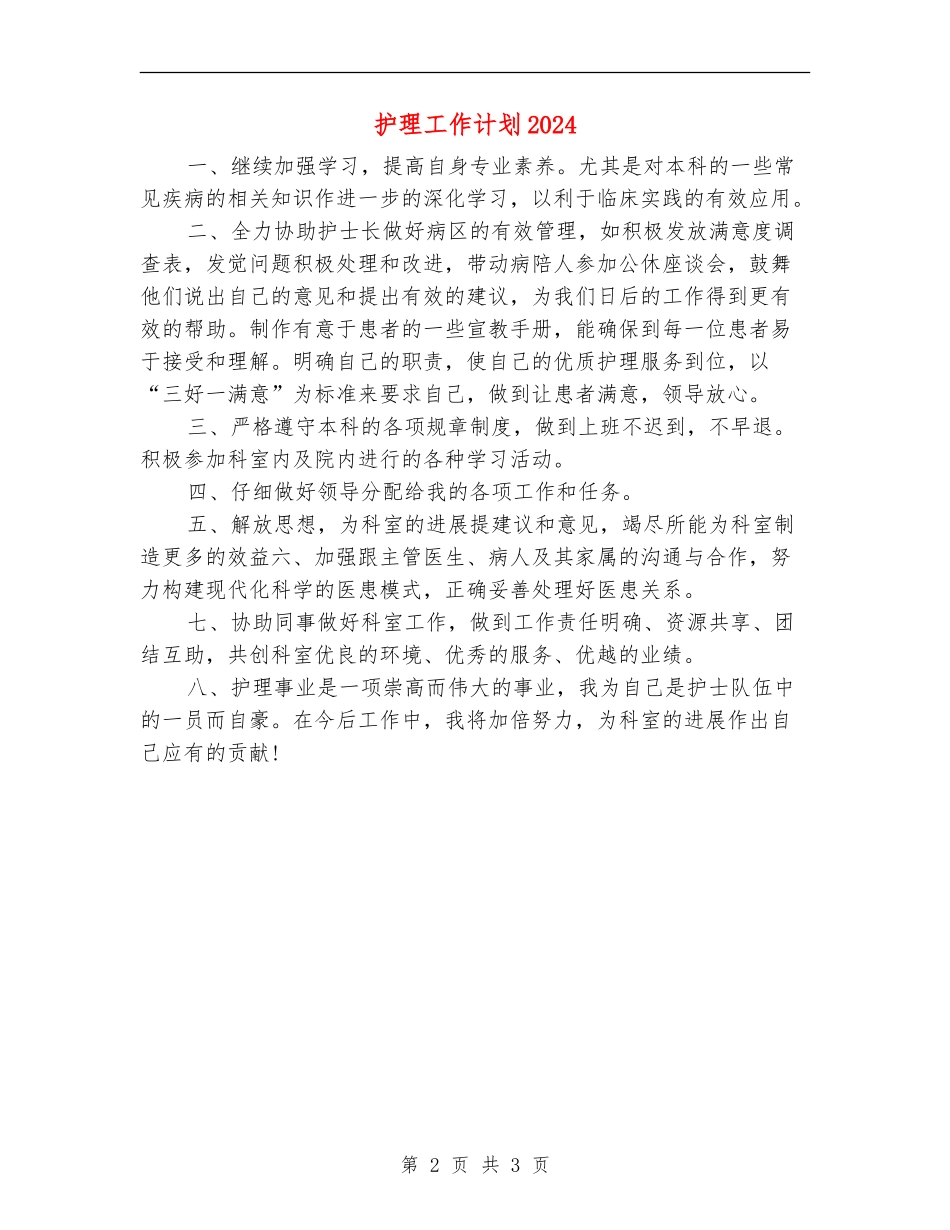 护理工作计划20240_第2页