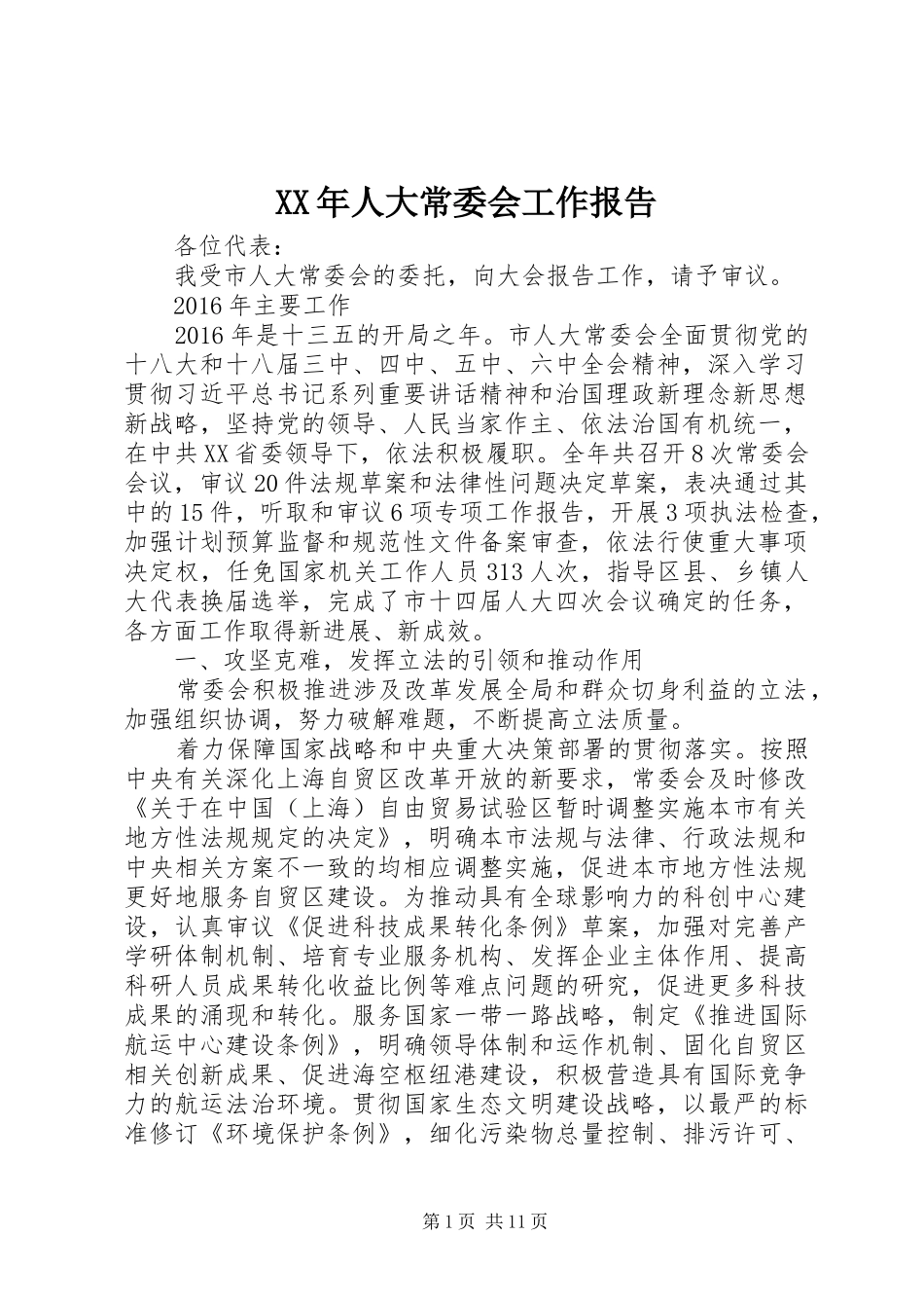 XX年人大常委会工作报告_第1页