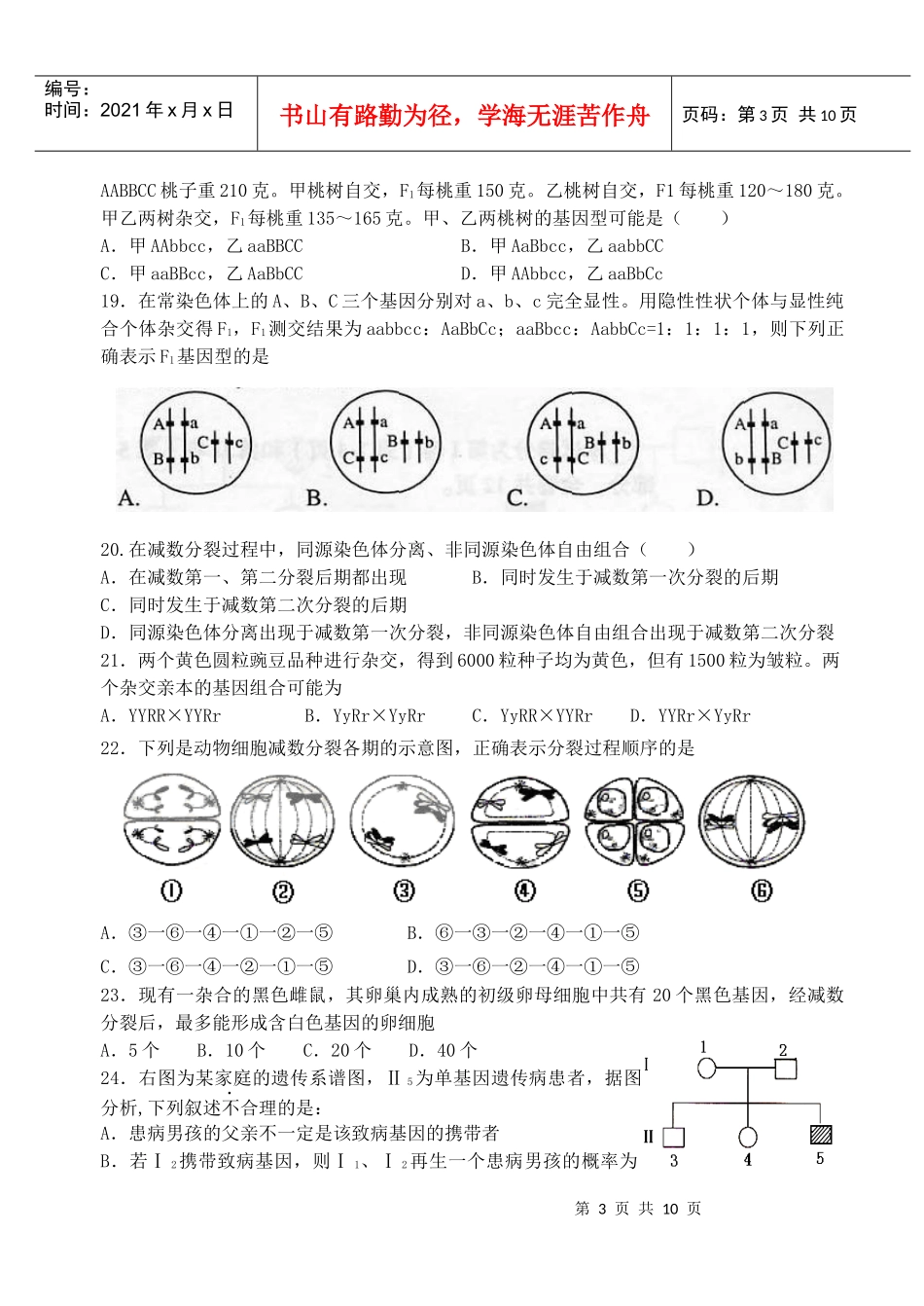 高中生物必修2第1、2章单元测试题_第3页