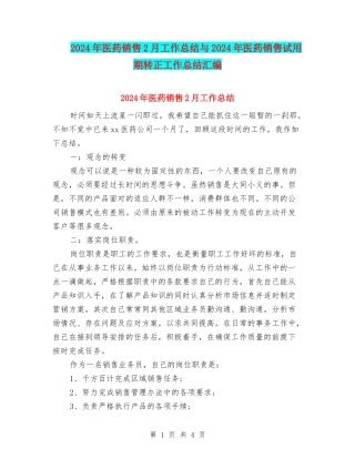 2024年医药销售2月工作总结与2024年医药销售试用期转正工作总结汇编