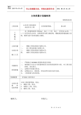 省立医院新区高层住宅工程质量计划