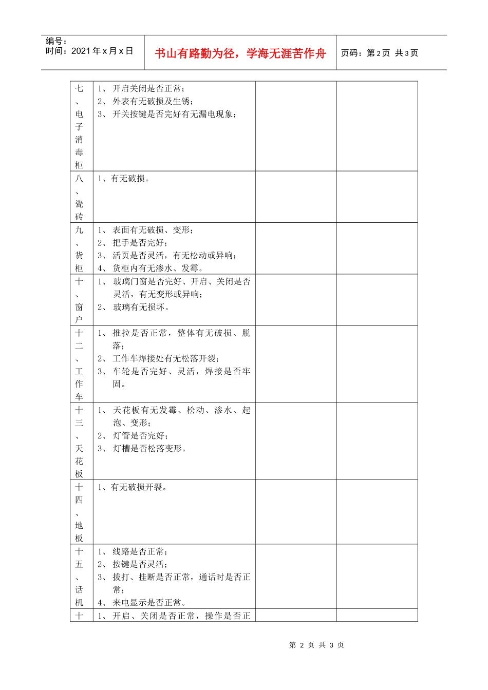 酒店客房部设施设备巡检表_第2页