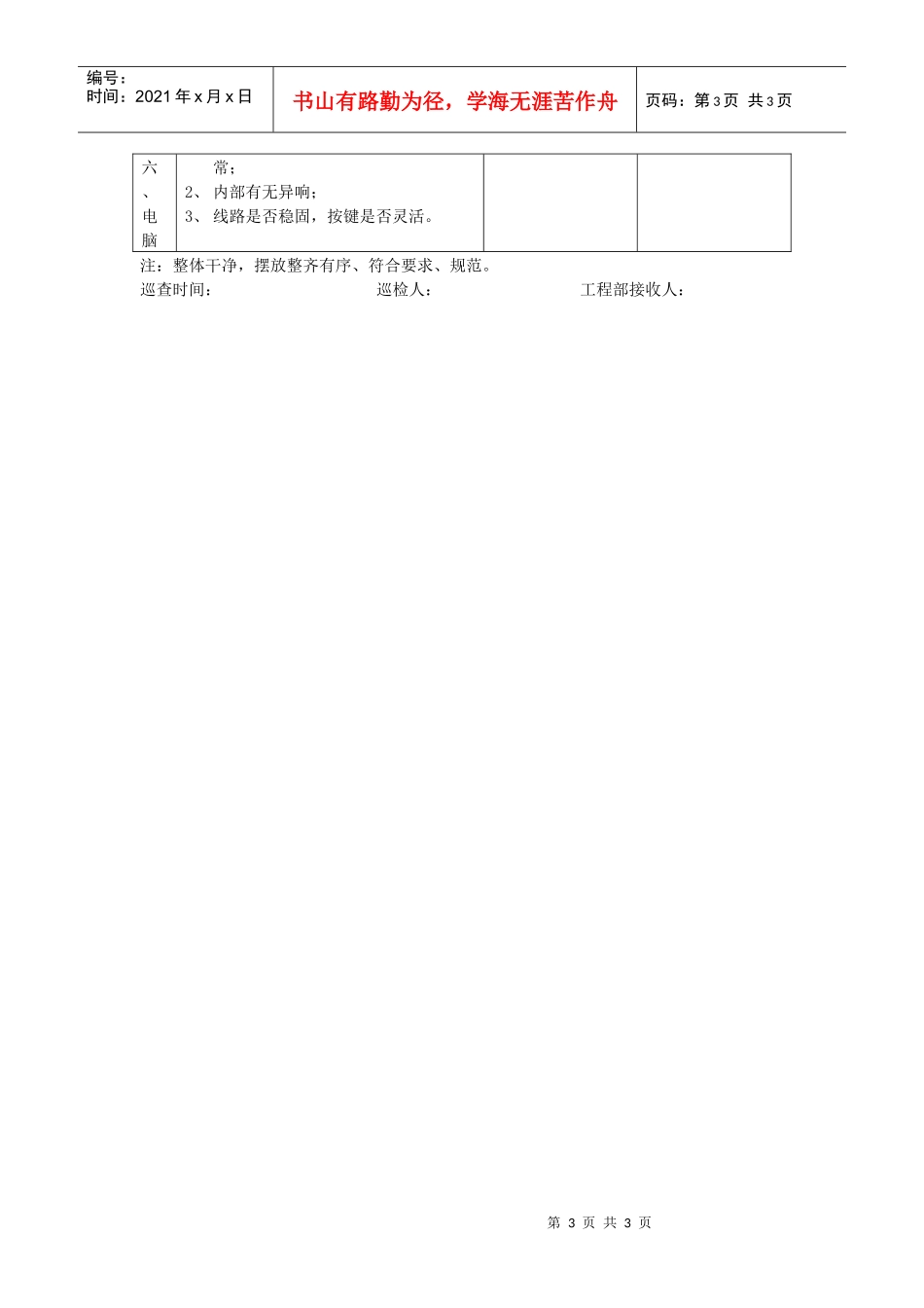 酒店客房部设施设备巡检表_第3页