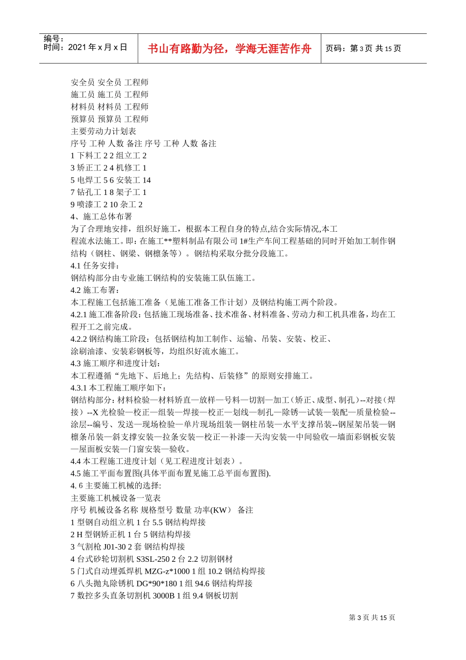 钢结构工程施工组织设计方案(DOC15页)_第3页