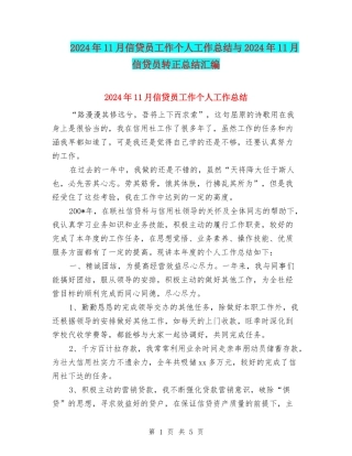 2024年11月信贷员工作个人工作总结与2024年11月信贷员转正总结汇编