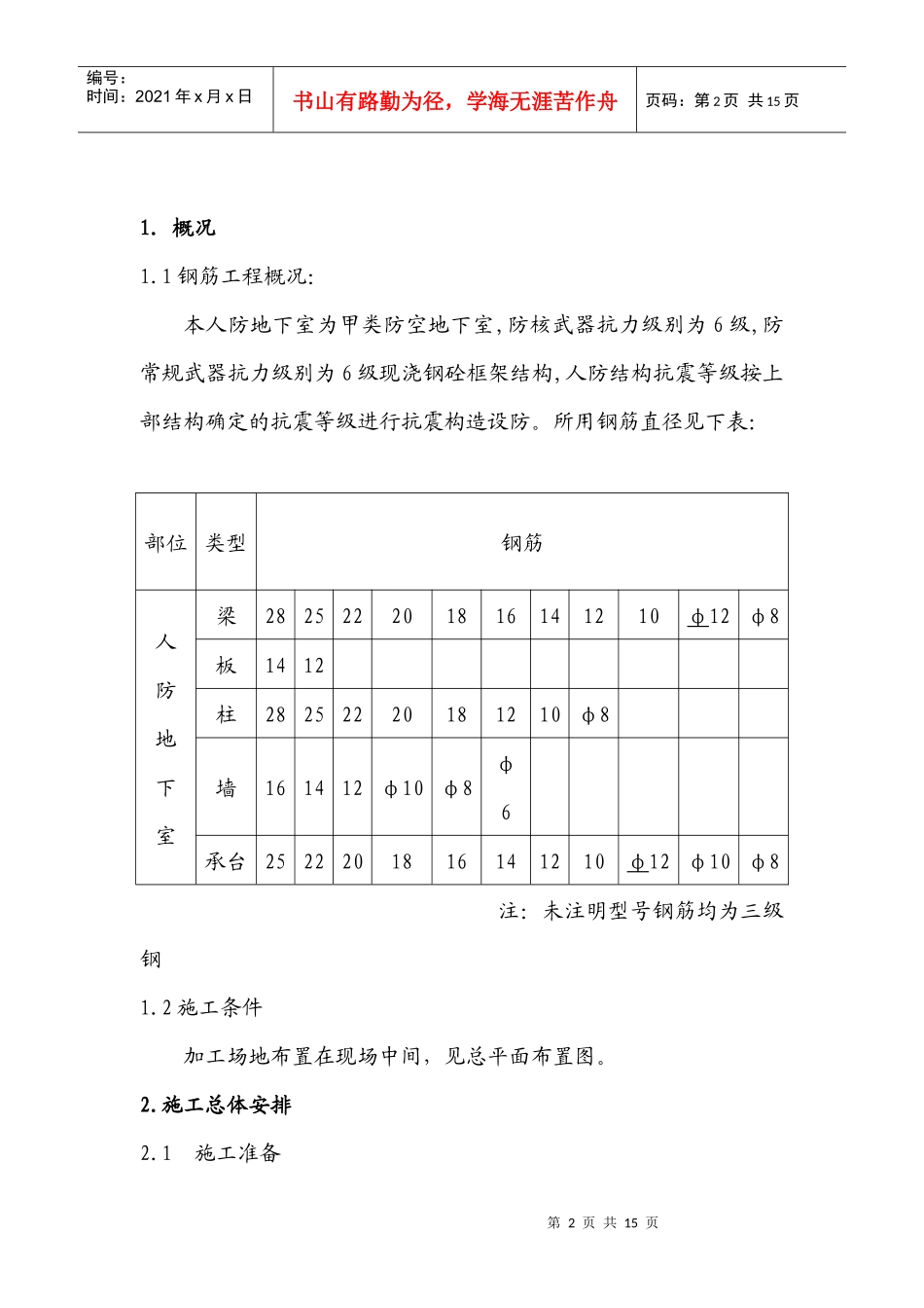 铁路明珠地产广场人防地下室钢筋方案钢筋施工方案_第2页