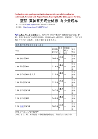 蓝瑟翼神暂无现金优惠
