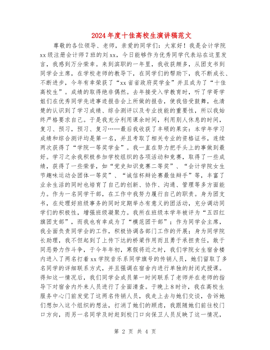 2024年度十佳大学生演讲稿范文_第2页