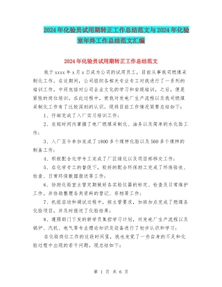 2024年化验员试用期转正工作总结范文与2024年化验室年终工作总结范文汇编