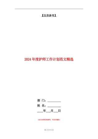 2024年度护师工作计划范文精选