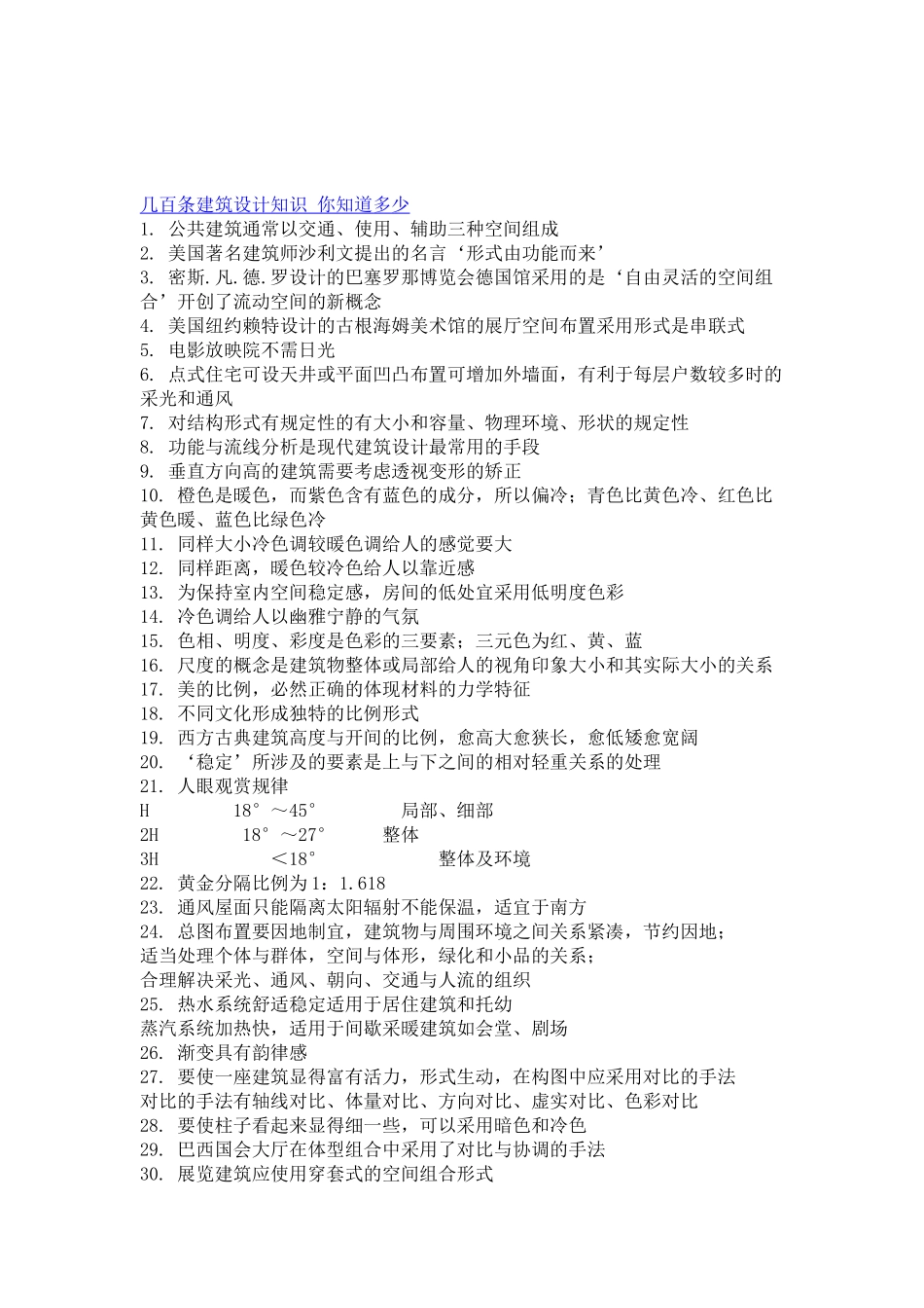 几百条建筑设计知识 你知道多少Microsoft Office Word 文档_第1页