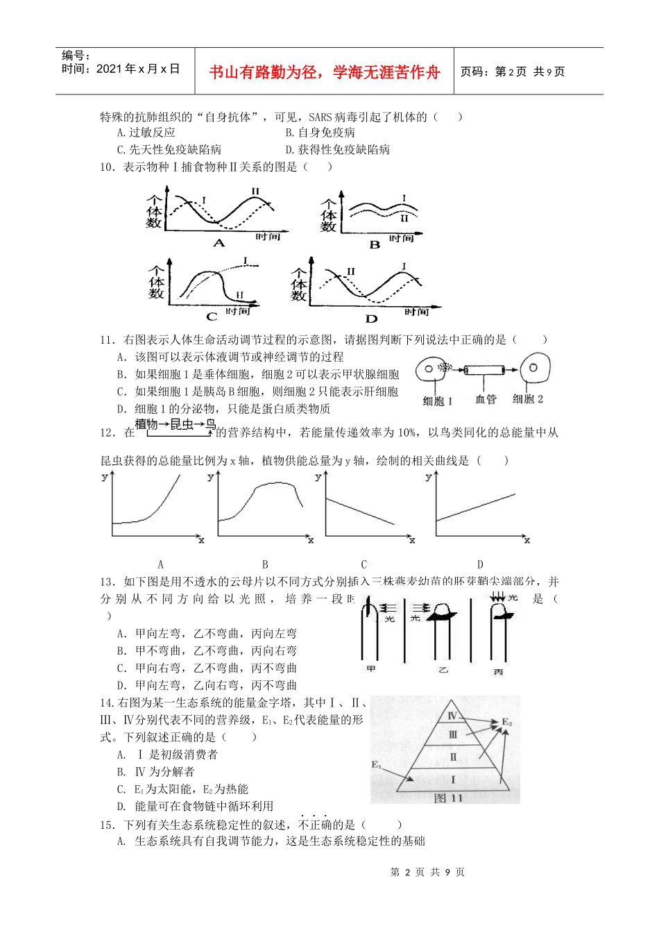 生物必修三测试卷_第2页