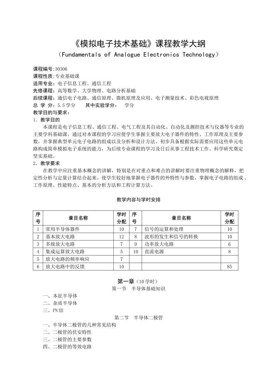 模拟电子技术基础课程教学大纲05808_第1页