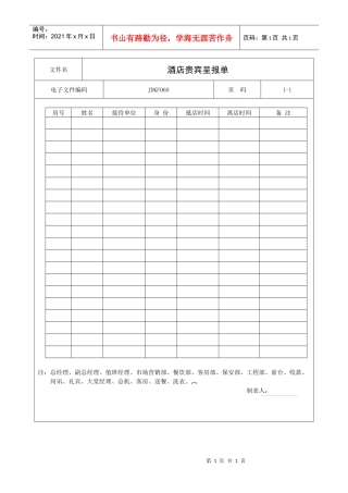酒店贵宾呈报单