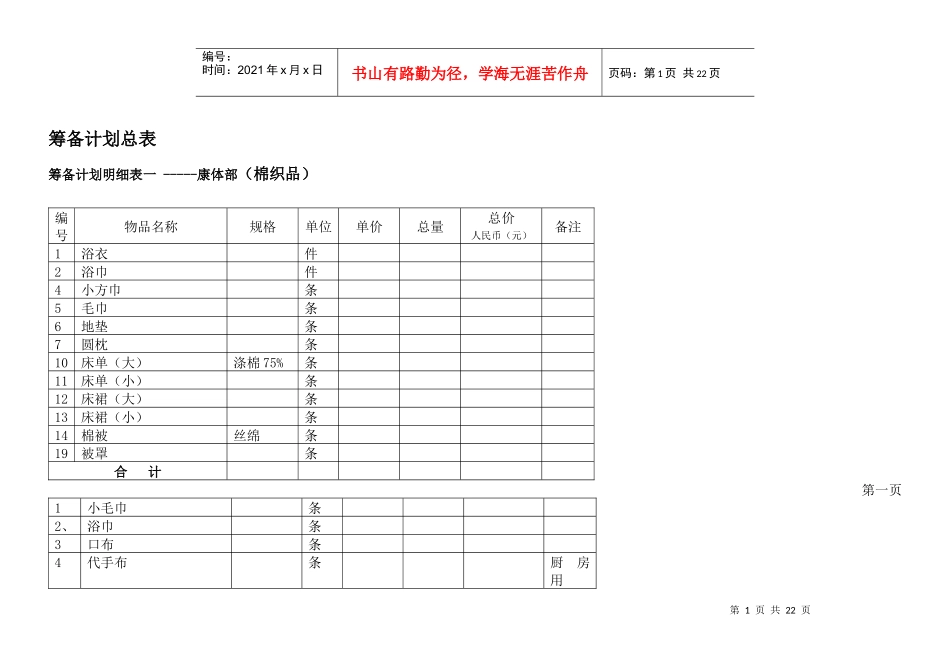 酒店筹备计划总表_第1页
