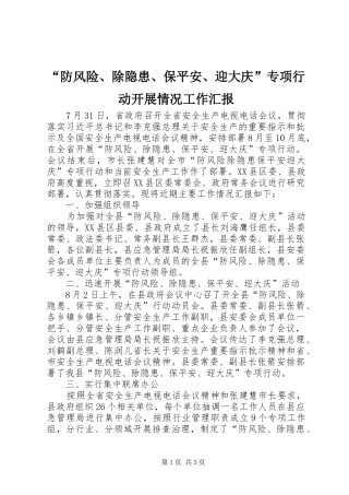 “防风险、除隐患、保平安、迎大庆”专项行动开展情况工作汇报