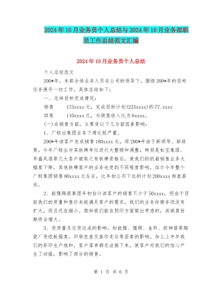 2024年10月业务员个人总结与2024年10月业务部职员工作总结范文汇编