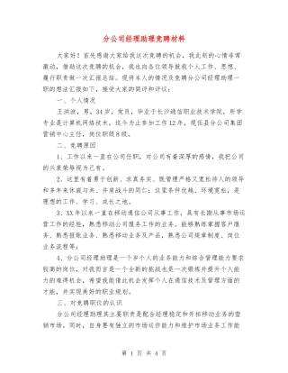 分公司经理助理竞聘材料