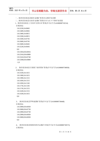 陕西省洛南县洛源多金属矿普查内无探矿权设置