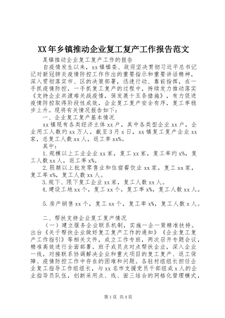XX年乡镇推动企业复工复产工作报告范文