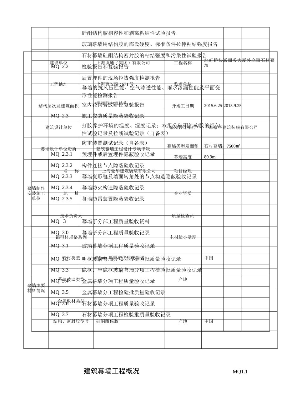 幕墙工程施工质量竣工验收资料全套表格_第3页