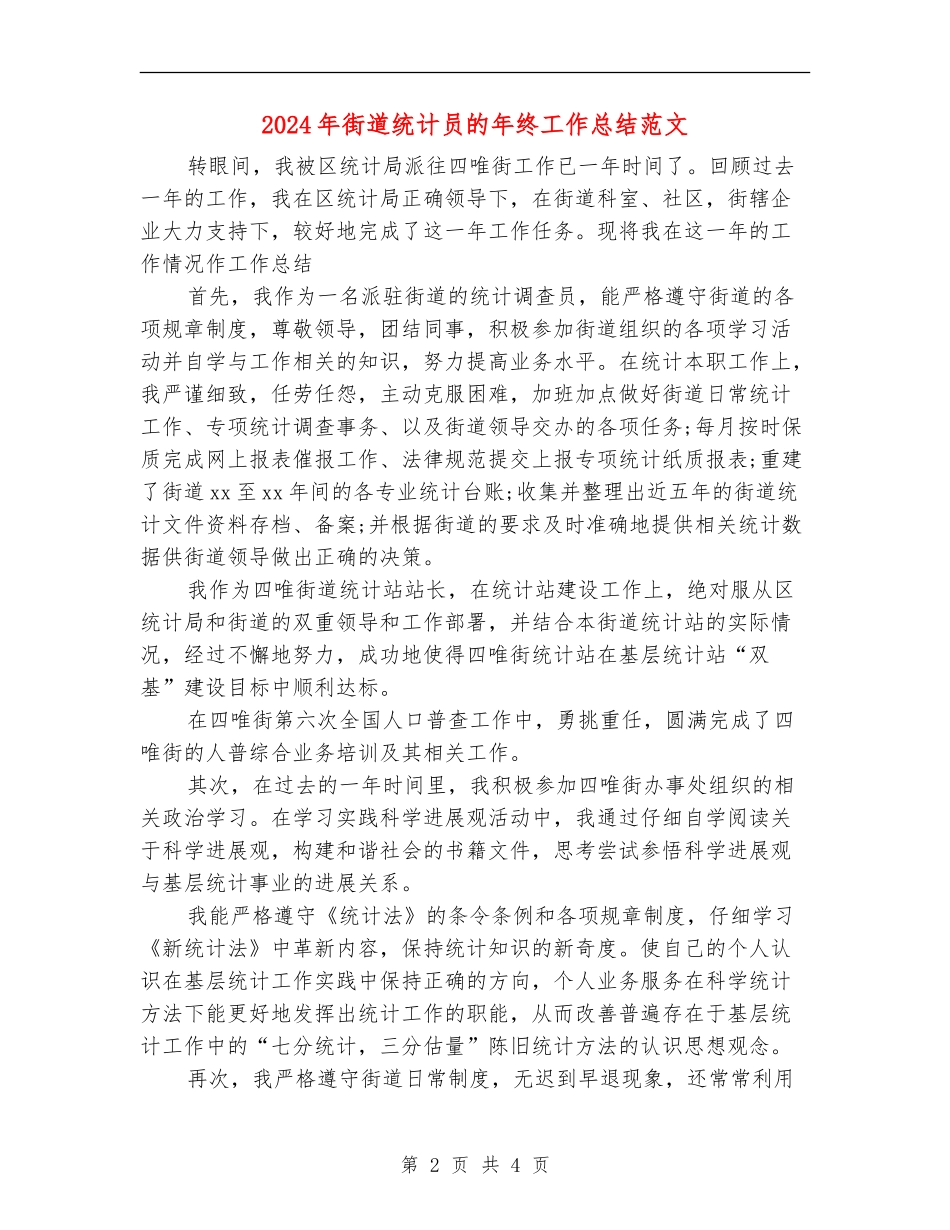 2024年街道统计员的年终工作总结范文_第2页