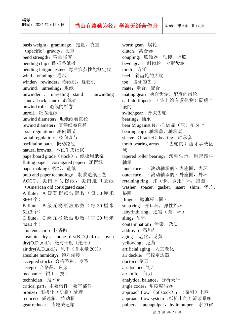 造纸专业英文词汇(新)_第2页
