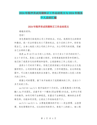 2024年程序员试用期转正工作总结范文与2024年税务个人总结汇编