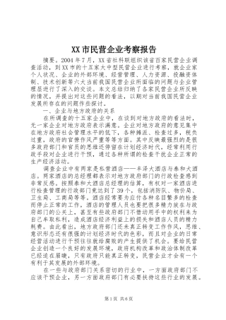 XX市民营企业考察报告