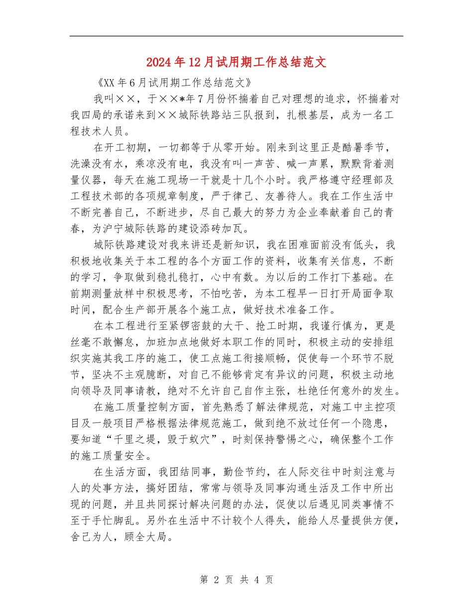 2024年12月试用期工作总结范文_第2页
