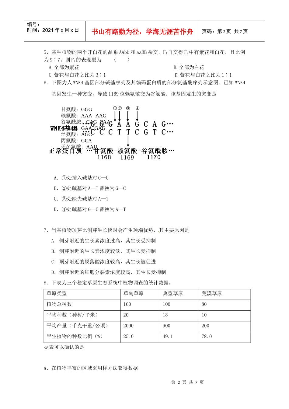 生物学科试题(40分钟)_第2页