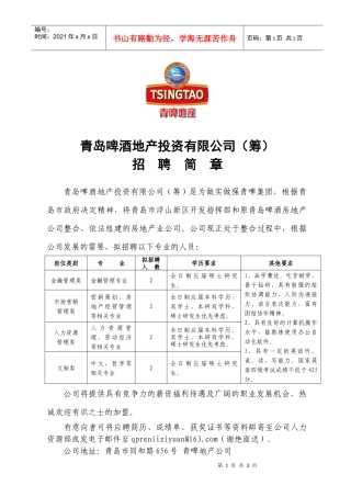 青岛啤酒地产投资有限公司(筹)