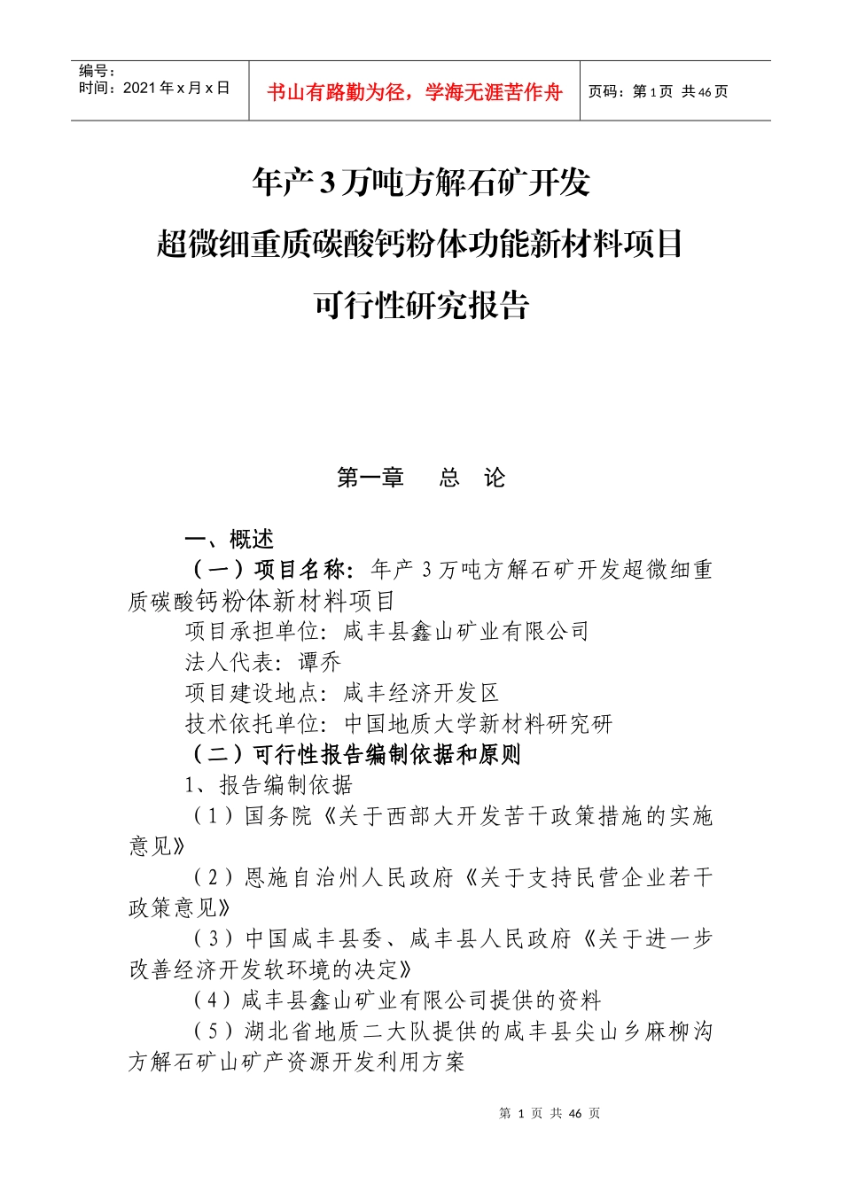 鑫山矿业有限公司项目可行性研究报告_第1页