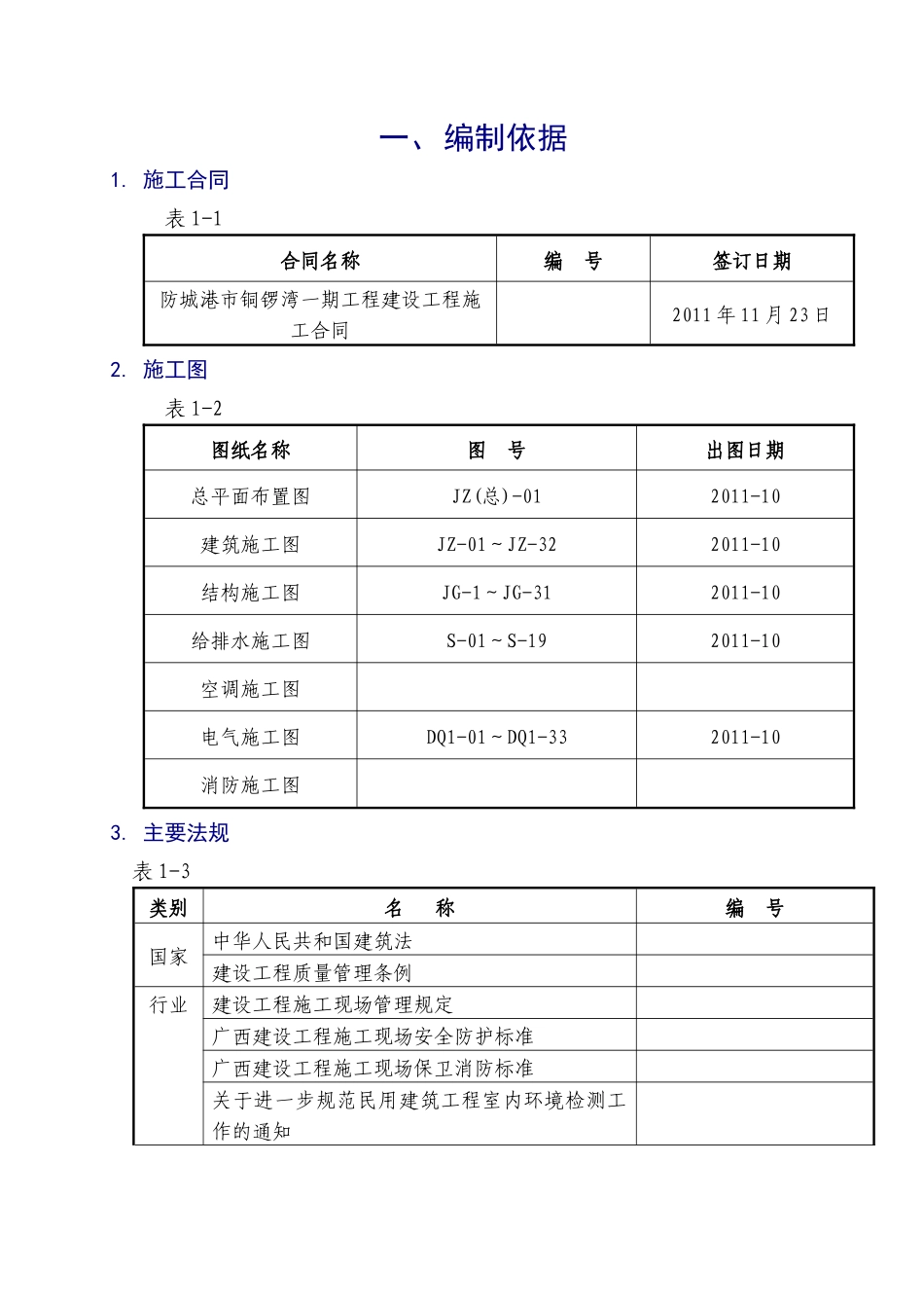 防城港铜锣湾一期工程施工组织设计方案_第1页