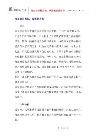 雨龙家具电视广告策划方案